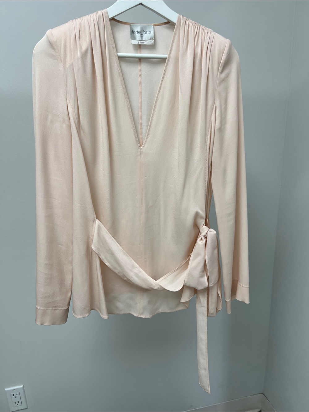 Bardot Soft Blush Wrap-Detail Long Sleeve Blouse